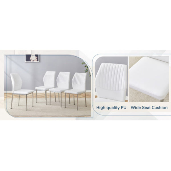 English Elm Luxury Channel Stitched White Pu Dining Chairs Set of 4 with Silver Metal Legs W2827P387804