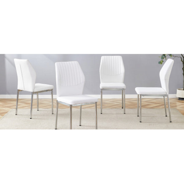 English Elm Luxury Channel Stitched White Pu Dining Chairs Set of 4 with Silver Metal Legs W2827P387804