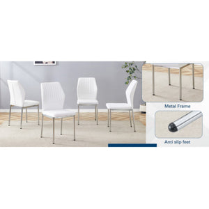 English Elm Luxury Channel Stitched White Pu Dining Chairs Set of 4 with Silver Metal Legs W2827P387804