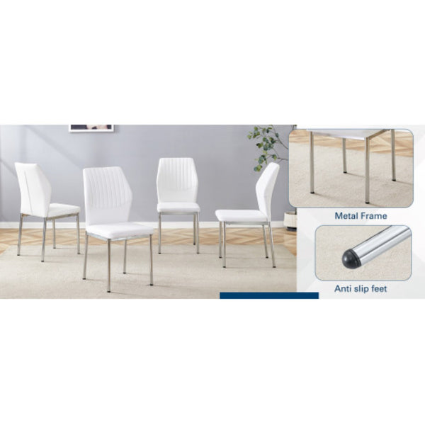 English Elm Luxury Channel Stitched White Pu Dining Chairs Set of 4 with Silver Metal Legs W2827P387804