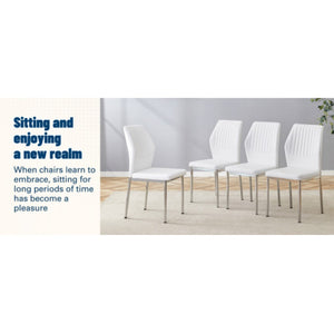 English Elm Luxury Channel Stitched White Pu Dining Chairs Set of 4 with Silver Metal Legs W2827P387804