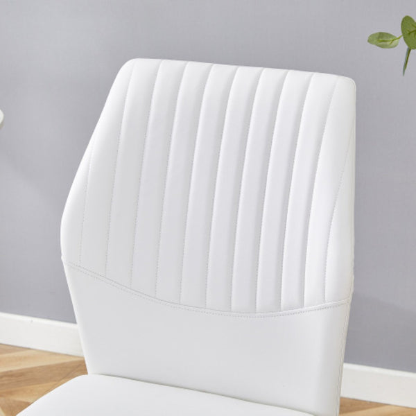 English Elm Luxury Channel Stitched White Pu Dining Chairs Set of 4 with Silver Metal Legs W2827P387804