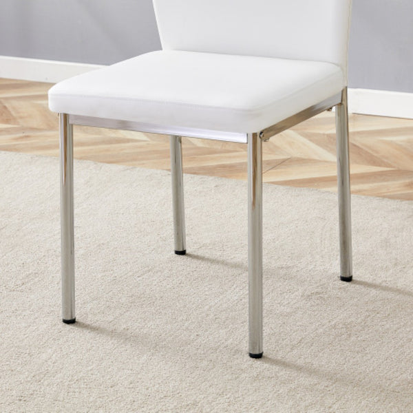 English Elm Luxury Channel Stitched White Pu Dining Chairs Set of 4 with Silver Metal Legs W2827P387804