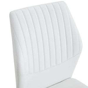 English Elm Luxury Channel Stitched White Pu Dining Chairs Set of 4 with Silver Metal Legs W2827P387804