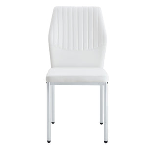English Elm Luxury Channel Stitched White Pu Dining Chairs Set of 4 with Silver Metal Legs W2827P387804