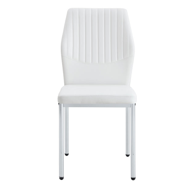 English Elm Luxury Channel Stitched White Pu Dining Chairs Set of 4 with Silver Metal Legs W2827P387804