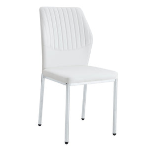 English Elm Luxury Channel Stitched White Pu Dining Chairs Set of 4 with Silver Metal Legs W2827P387804