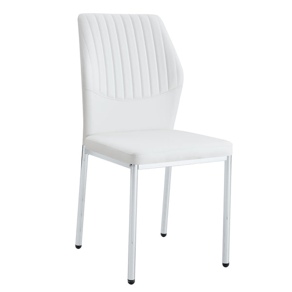 English Elm Luxury Channel Stitched White Pu Dining Chairs Set of 4 with Silver Metal Legs W2827P387804