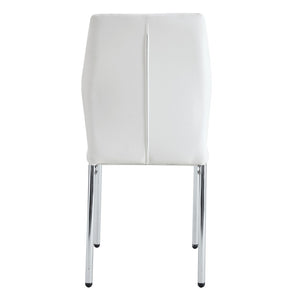 English Elm Luxury Channel Stitched White Pu Dining Chairs Set of 4 with Silver Metal Legs W2827P387804