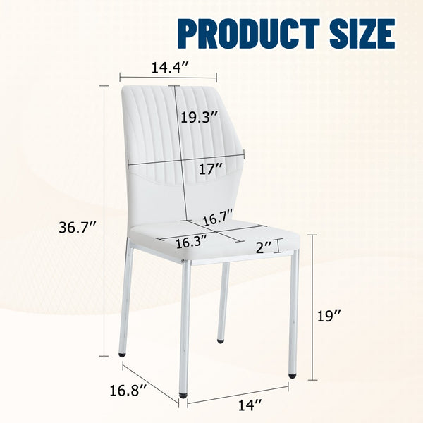English Elm Luxury Channel Stitched White Pu Dining Chairs Set of 4 with Silver Metal Legs W2827P387804