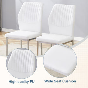 English Elm Luxury Channel Stitched White Pu Dining Chairs Set of 4 with Silver Metal Legs W2827P387804