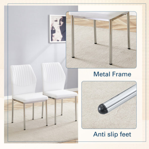 English Elm Luxury Channel Stitched White Pu Dining Chairs Set of 4 with Silver Metal Legs W2827P387804