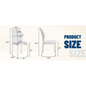 English Elm Luxury Channel Stitched White Pu Dining Chairs Set of 4 with Silver Metal Legs W2827P387804
