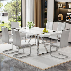 English Elm Industrial Rectangular Dining Table Thick MDF Tabletop Silver Metal Legs Kitchen W2827P421310