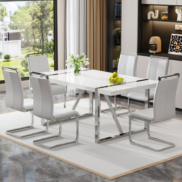 English Elm Industrial Rectangular Dining Table Thick MDF Tabletop Silver Metal Legs Kitchen W2827P421310