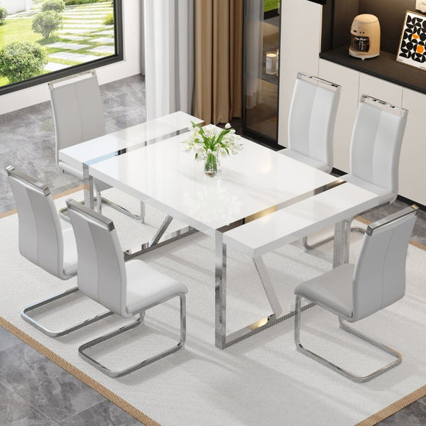 English Elm Industrial Rectangular Dining Table Thick MDF Tabletop Silver Metal Legs Kitchen W2827P421310