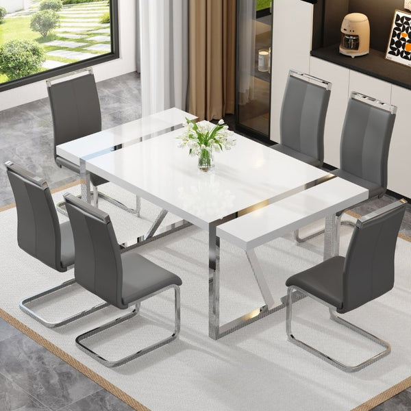 English Elm Industrial Rectangular Dining Table Thick MDF Tabletop Silver Metal Legs Kitchen W2827P421310