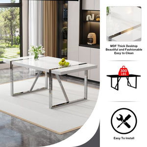 English Elm Industrial Rectangular Dining Table Thick MDF Tabletop Silver Metal Legs Kitchen W2827P421310