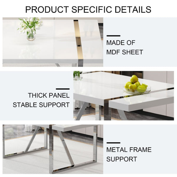 English Elm Industrial Rectangular Dining Table Thick MDF Tabletop Silver Metal Legs Kitchen W2827P421310