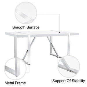 English Elm Industrial Rectangular Dining Table Thick MDF Tabletop Silver Metal Legs Kitchen W2827P421310