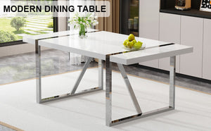 English Elm Industrial Rectangular Dining Table Thick MDF Tabletop Silver Metal Legs Kitchen W2827P421310
