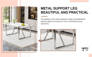 English Elm Industrial Rectangular Dining Table Thick MDF Tabletop Silver Metal Legs Kitchen W2827P421310