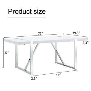 English Elm Industrial Rectangular Dining Table Thick MDF Tabletop Silver Metal Legs Kitchen W2827P421310