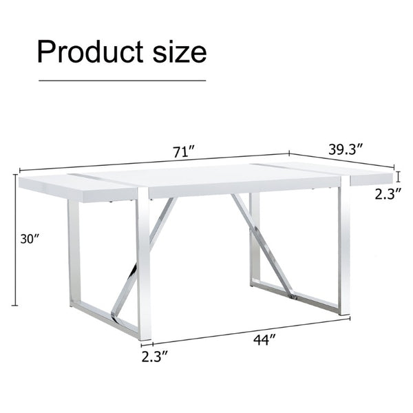 English Elm Industrial Rectangular Dining Table Thick MDF Tabletop Silver Metal Legs Kitchen W2827P421310