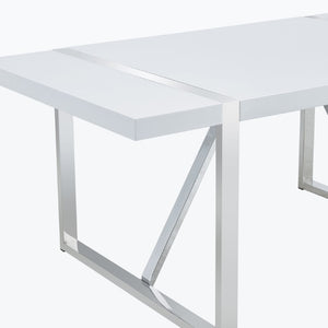 English Elm Industrial Rectangular Dining Table Thick MDF Tabletop Silver Metal Legs Kitchen W2827P421310