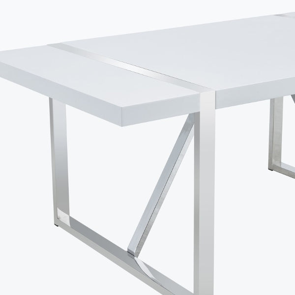 English Elm Industrial Rectangular Dining Table Thick MDF Tabletop Silver Metal Legs Kitchen W2827P421310