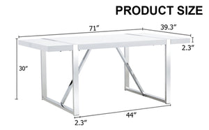 English Elm Industrial Rectangular Dining Table Thick MDF Tabletop Silver Metal Legs Kitchen W2827P421310