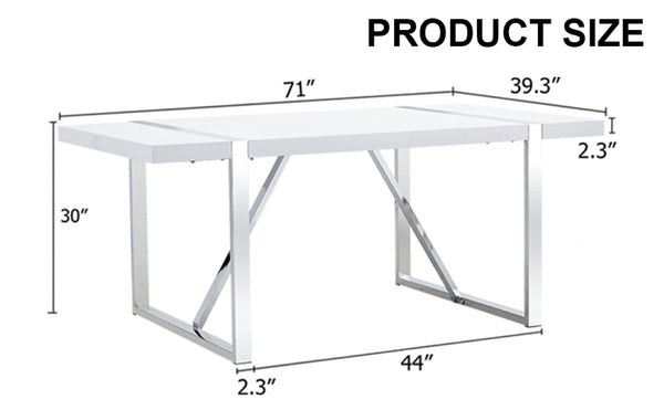 English Elm Industrial Rectangular Dining Table Thick MDF Tabletop Silver Metal Legs Kitchen W2827P421310