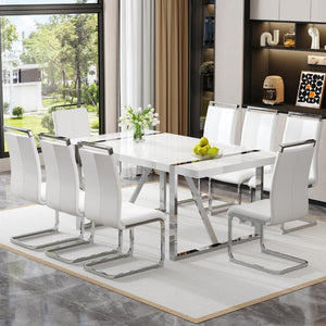 English Elm Industrial Rectangular Dining Table Thick MDF Tabletop Silver Metal Legs Kitchen W2827P421310