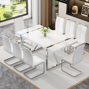 English Elm Industrial Rectangular Dining Table Thick MDF Tabletop Silver Metal Legs Kitchen W2827P421310