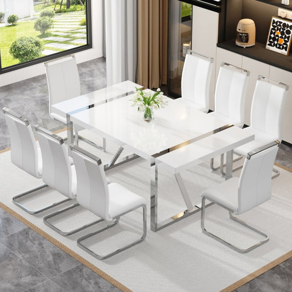 English Elm Industrial Rectangular Dining Table Thick MDF Tabletop Silver Metal Legs Kitchen W2827P421310