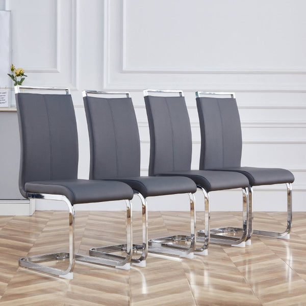 English Elm Modern High Back Faux Leather Dining Chairs Set of 4 with Chrome Tube Legs for Home Office W2827P427955
