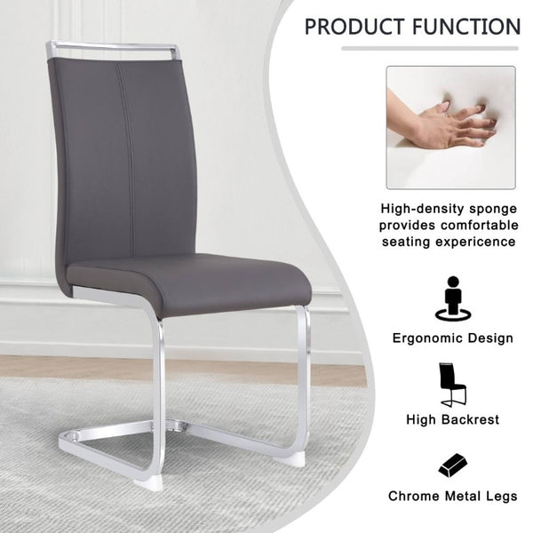 English Elm Modern High Back Faux Leather Dining Chairs Set of 4 with Chrome Tube Legs for Home Office W2827P427955