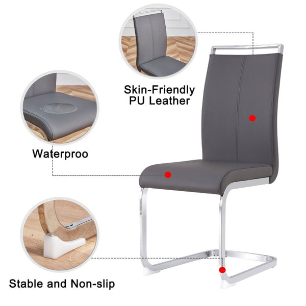 English Elm Modern High Back Faux Leather Dining Chairs Set of 4 with Chrome Tube Legs for Home Office W2827P427955