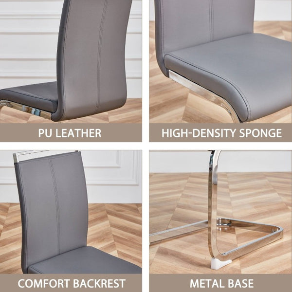 English Elm Modern High Back Faux Leather Dining Chairs Set of 4 with Chrome Tube Legs for Home Office W2827P427955