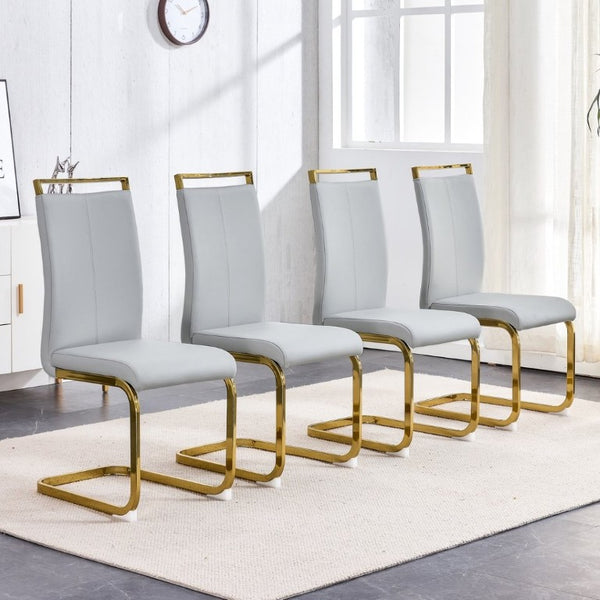 English Elm Dining Chair Set of 4 High Back Faux Leather Seats with Gold Tone Metal Legs Glam Style W2827P427961