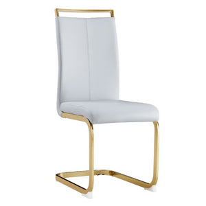 English Elm Dining Chair Set of 4 High Back Faux Leather Seats with Gold Tone Metal Legs Glam Style W2827P427961
