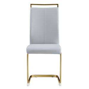 English Elm Dining Chair Set of 4 High Back Faux Leather Seats with Gold Tone Metal Legs Glam Style W2827P427961
