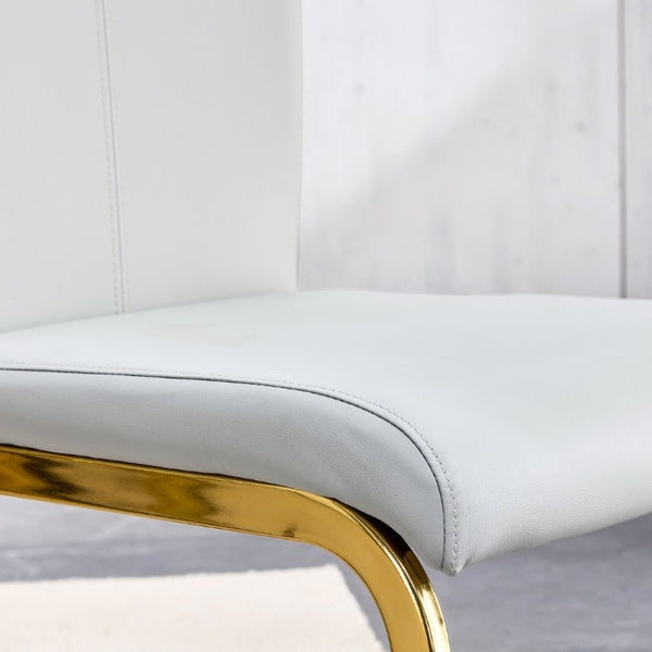 English Elm Dining Chair Set of 4 High Back Faux Leather Seats with Gold Tone Metal Legs Glam Style W2827P427961