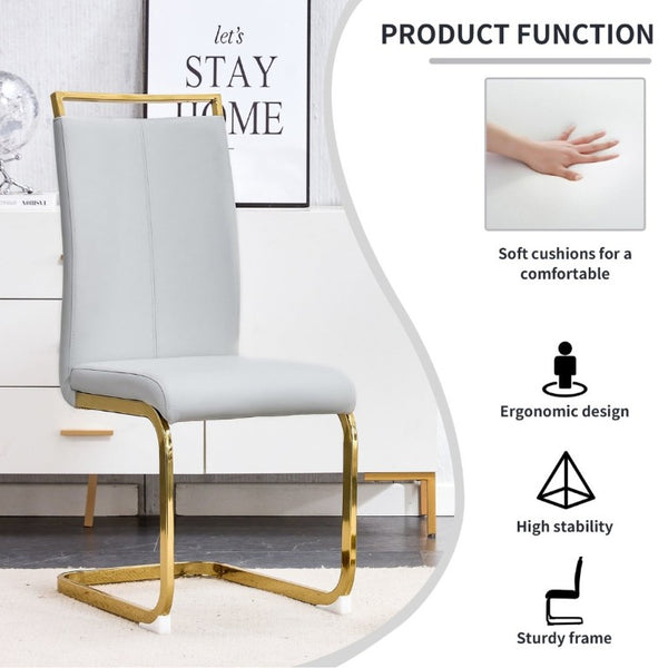 English Elm Dining Chair Set of 4 High Back Faux Leather Seats with Gold Tone Metal Legs Glam Style W2827P427961