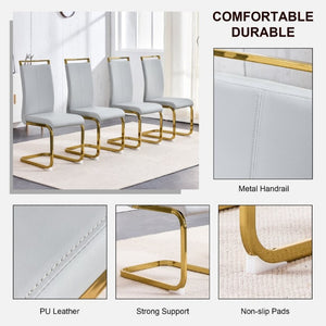English Elm Dining Chair Set of 4 High Back Faux Leather Seats with Gold Tone Metal Legs Glam Style W2827P427961