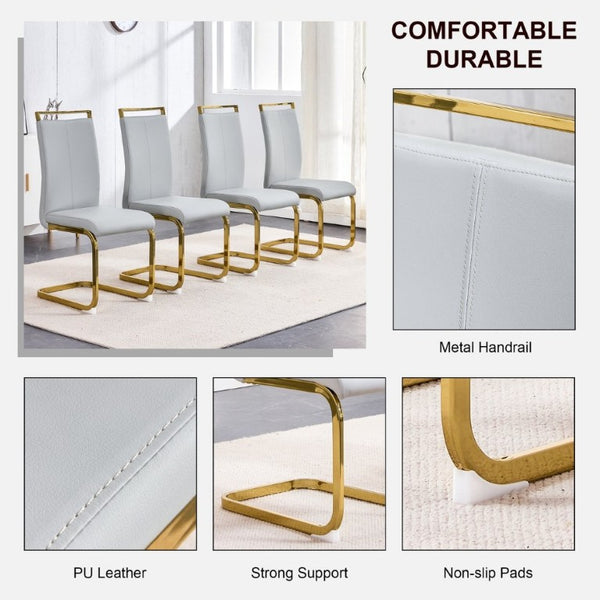 English Elm Dining Chair Set of 4 High Back Faux Leather Seats with Gold Tone Metal Legs Glam Style W2827P427961