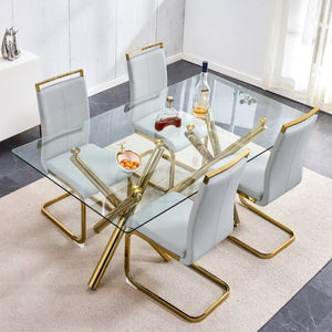 English Elm Dining Chair Set of 4 High Back Faux Leather Seats with Gold Tone Metal Legs Glam Style W2827P427961