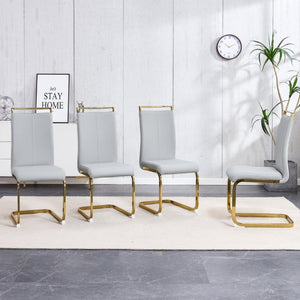 English Elm Dining Chair Set of 4 High Back Faux Leather Seats with Gold Tone Metal Legs Glam Style W2827P427961