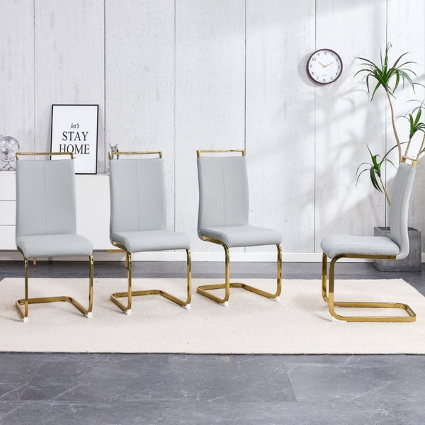 English Elm Dining Chair Set of 4 High Back Faux Leather Seats with Gold Tone Metal Legs Glam Style W2827P427961