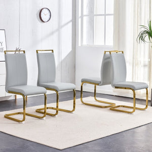 English Elm Dining Chair Set of 4 High Back Faux Leather Seats with Gold Tone Metal Legs Glam Style W2827P427961